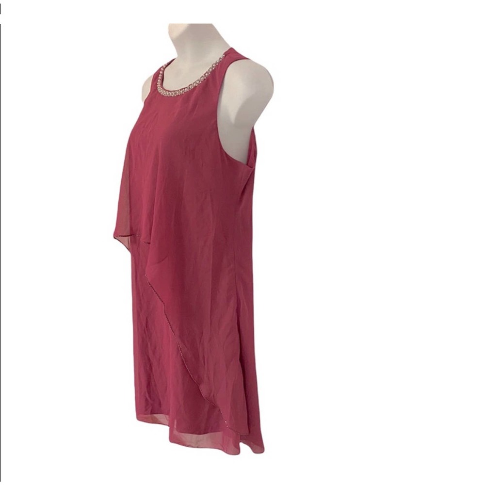 Midnight Velvet Georgette Shift Cocktail Party Guest Fuchsia Summer Beaded Dress - Picture 4 of 15